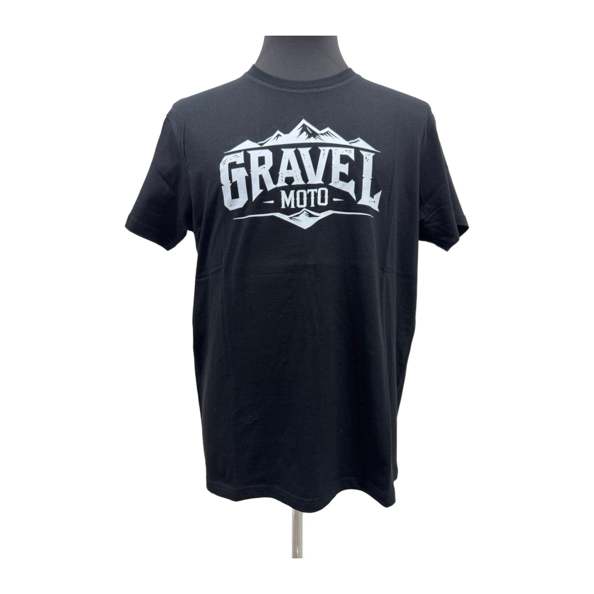 Tee Shirt Homme Gravel Moto Logo Montagne Noir Imprimé Blanc