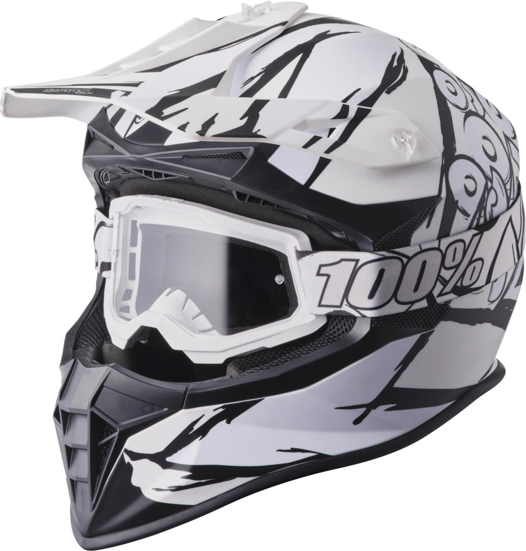 GMS CASQUE DE MOTOCROSS FORTIS GRAFFI NOIR ET BLANC MAT