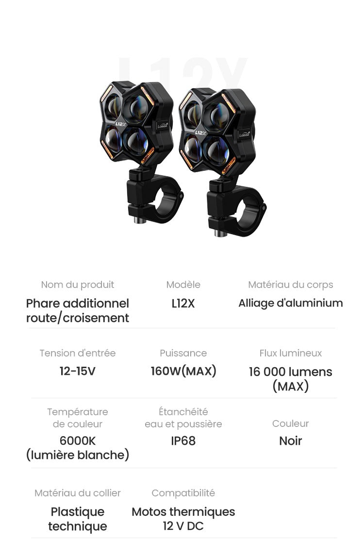 FEUX ADDITIONNELS LOBOO L12X 16 000 LUMENS
