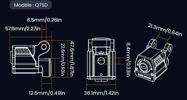 SUPPORT DE FEUX ADDITIONNELS À DÉTACHEMENT RAPIDE LOBOO Q7S / Q7SD / Q7SP