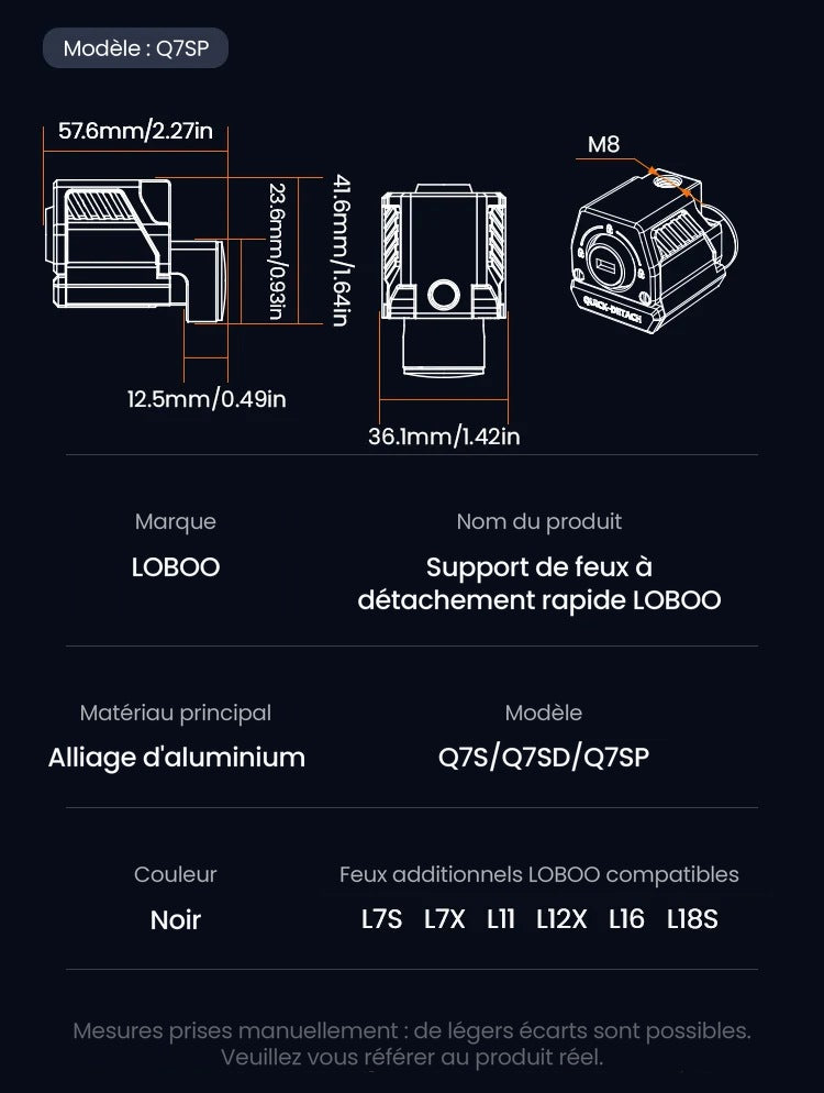 SUPPORT DE FEUX ADDITIONNELS À DÉTACHEMENT RAPIDE LOBOO Q7S / Q7SD / Q7SP