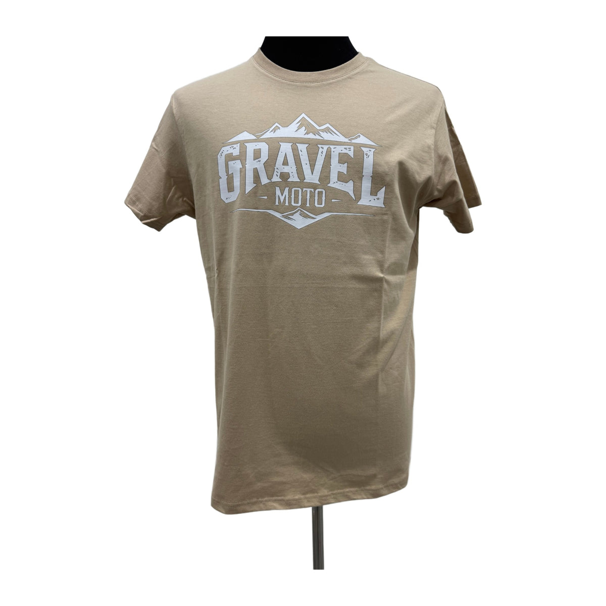Tee Shirt Homme Gravel Moto Logo Montagne Sable Imprimé Blanc