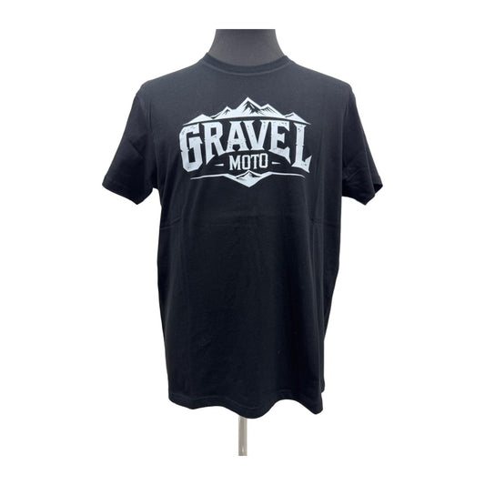 Tee Shirt Homme Gravel Moto Logo Montagne Noir Imprimé Blanc