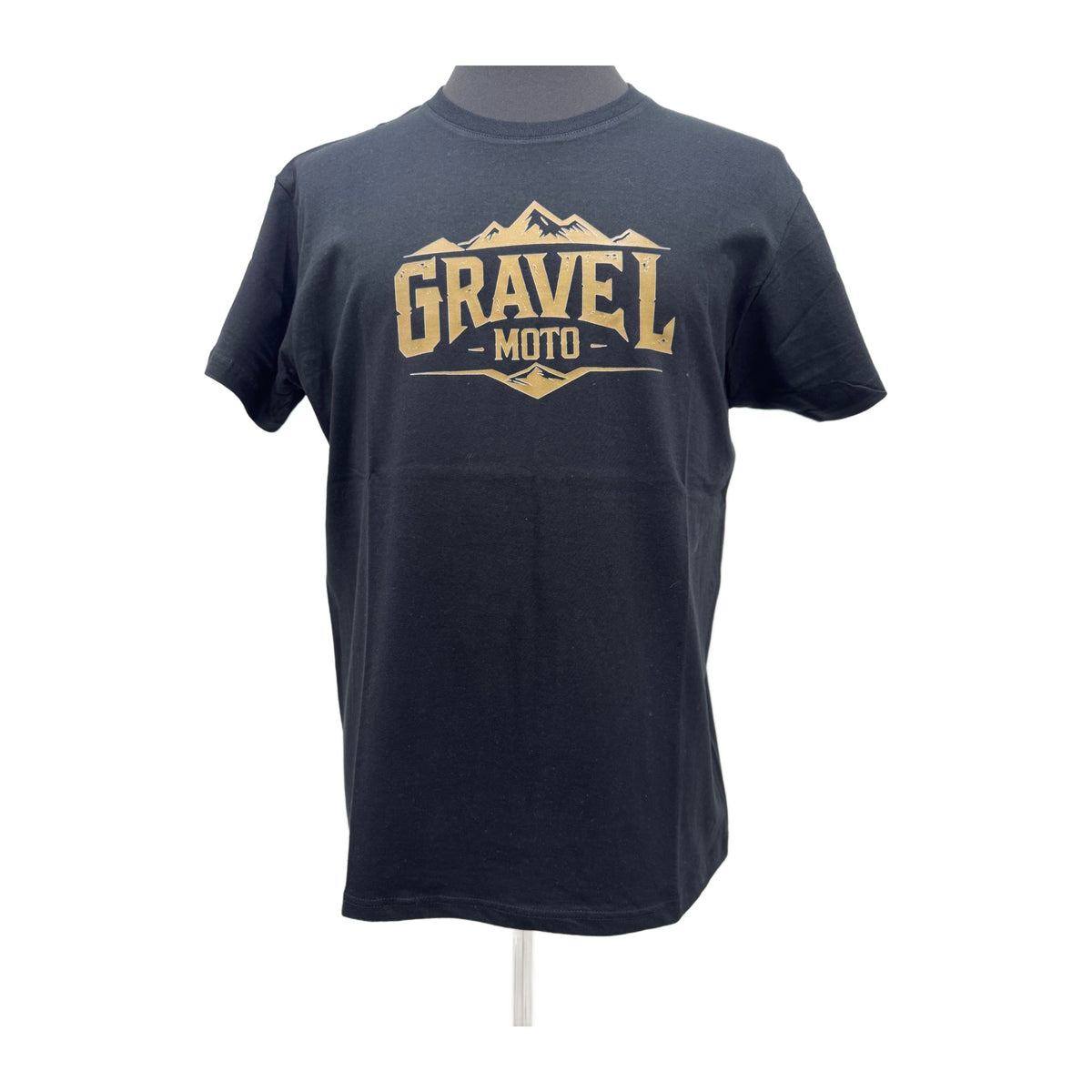 Tee Shirt Homme Gravel Moto Logo Montagne Noir Imprimé Or