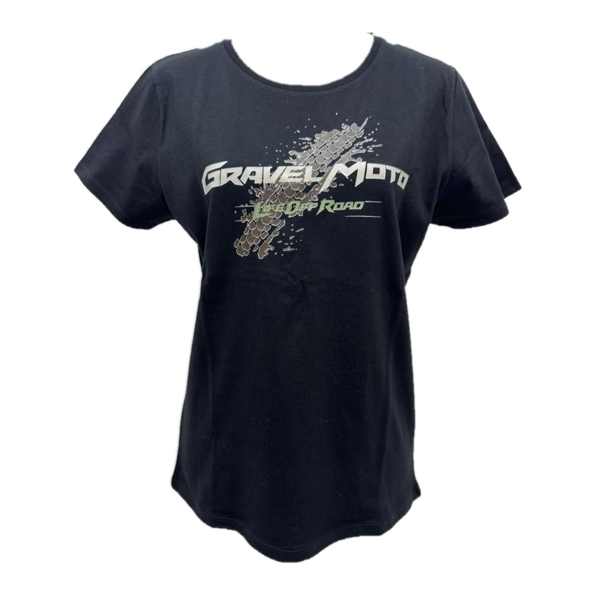 Tee shirt femme Gravel Moto Life Off Road noir trace de pneu