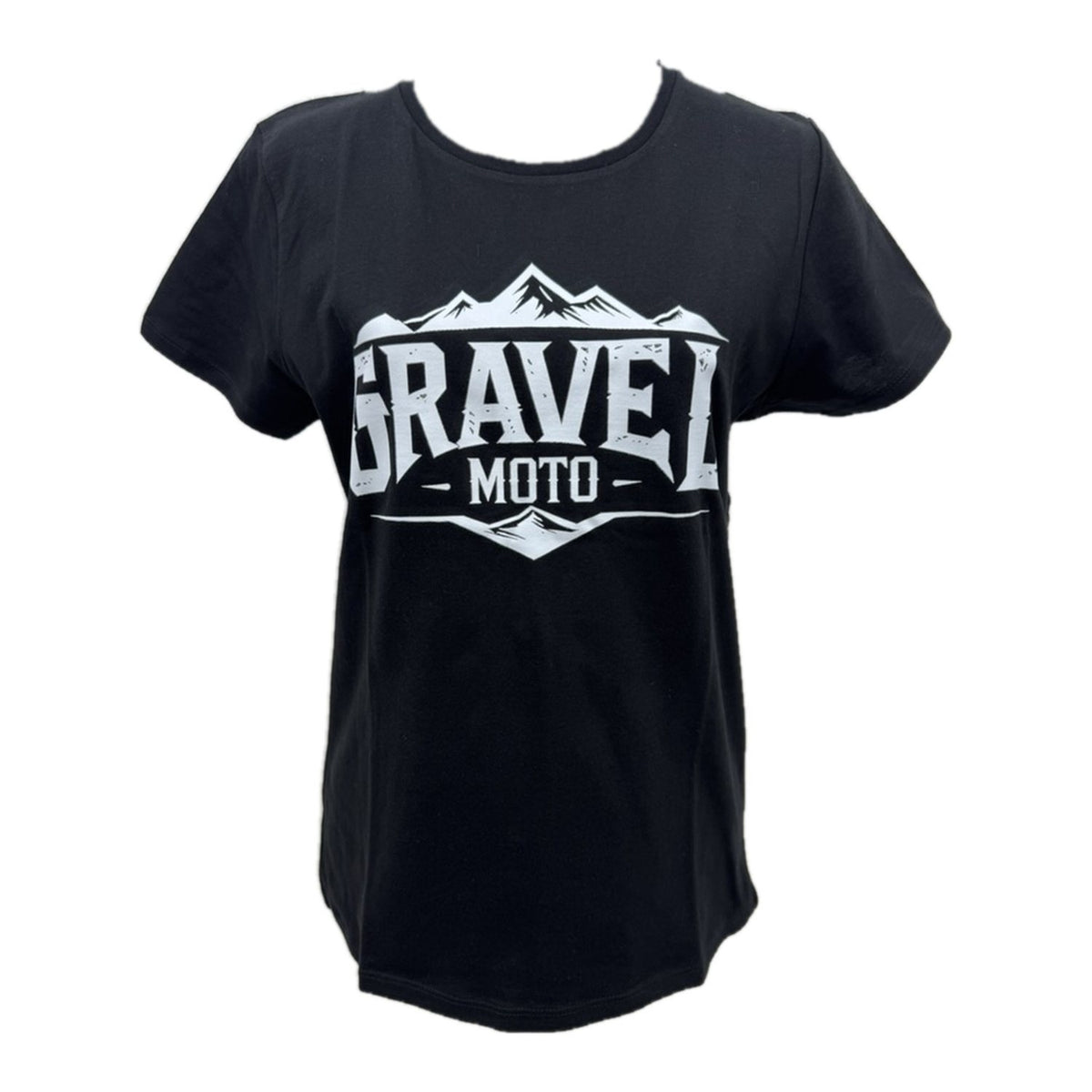 Tee shirt femme Gravel Moto logo montagne noir imprimé blanc
