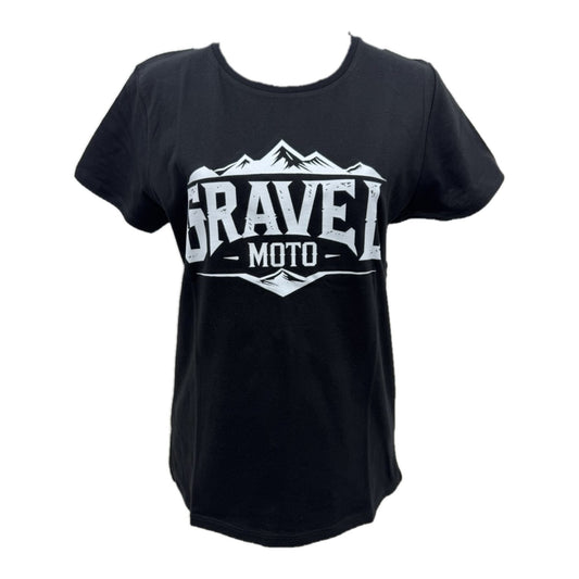 Tee shirt femme Gravel Moto logo montagne noir imprimé blanc