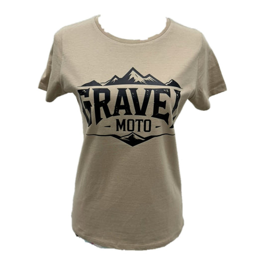 Tee shirt femme Gravel Moto logo montagne sable imprimé noir